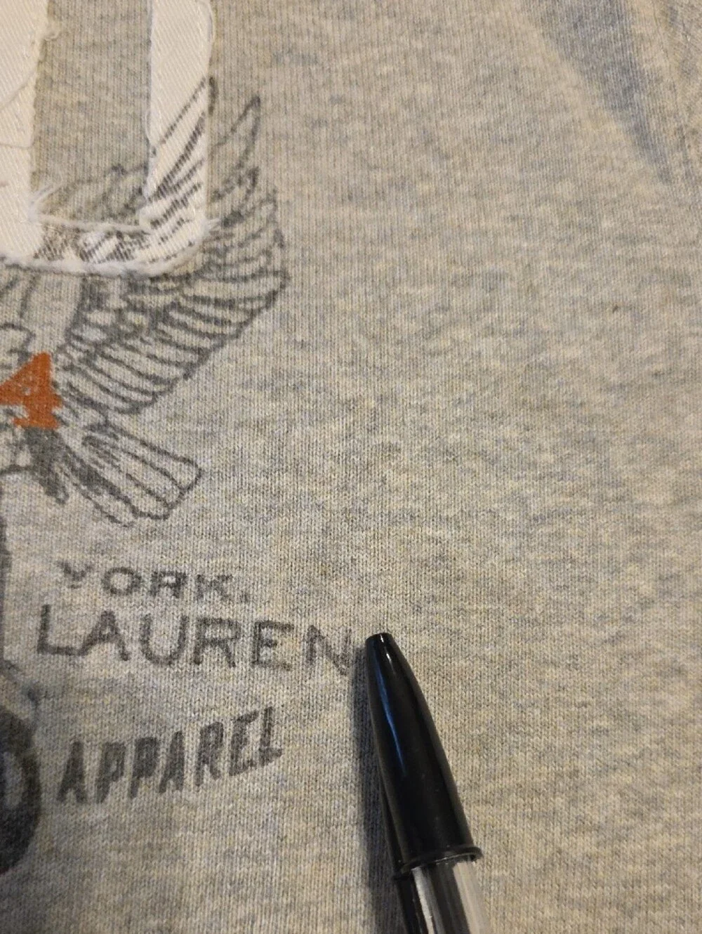 Gently Used Ralph Lauren Light Gray Polo, White Contrast Collar & Chest Graphic